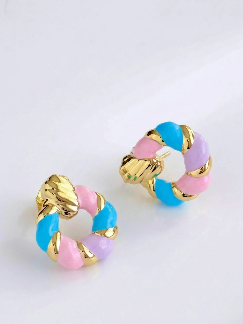 14K Gold Plated Pastel Multicolor Twisted Hoop Earrings | Lightweight Jewelry